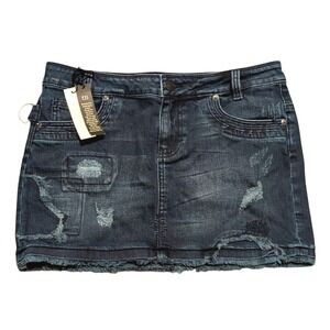 London Jean NWT Women's 4 Dark Denim Jean Mini Skirt NEW Ripped Distressed